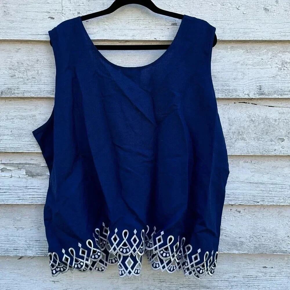 BOB MACKIE linen blend sleeveless embroidered top excellent condition size 3X